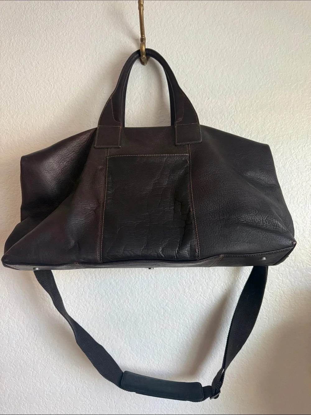 Men's Dark Brown Leather Weekender Bag- Kenneth Cole